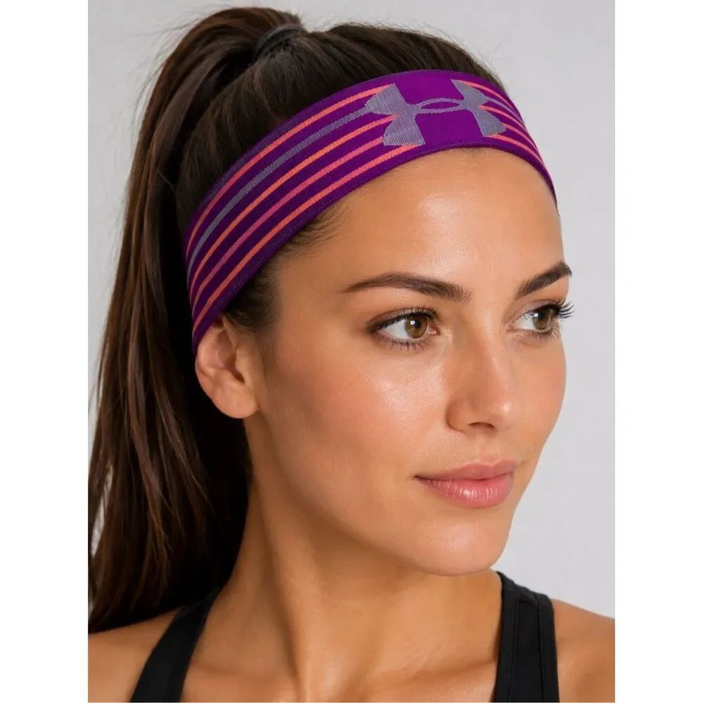 Under Armour Purple Striped Athletic Headband Hair Band Workout Running Yoga